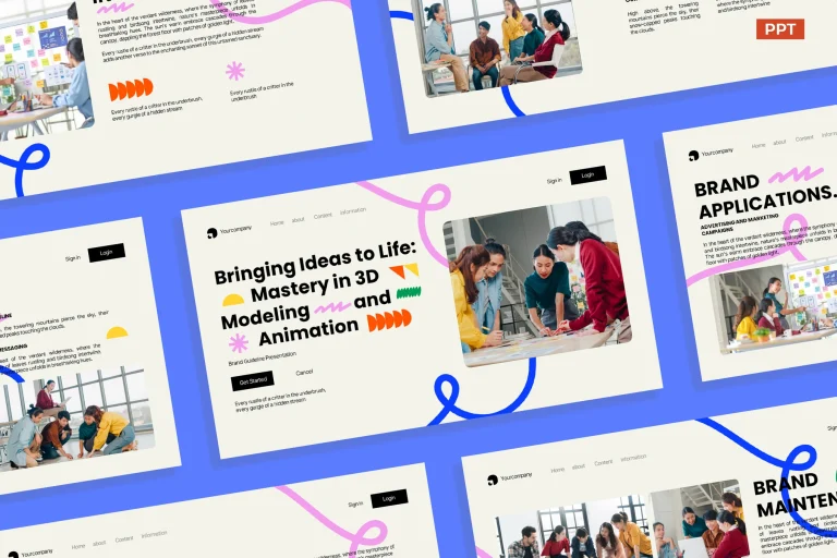 Template Powerpoint Cream colorful modern 3D modeling animation